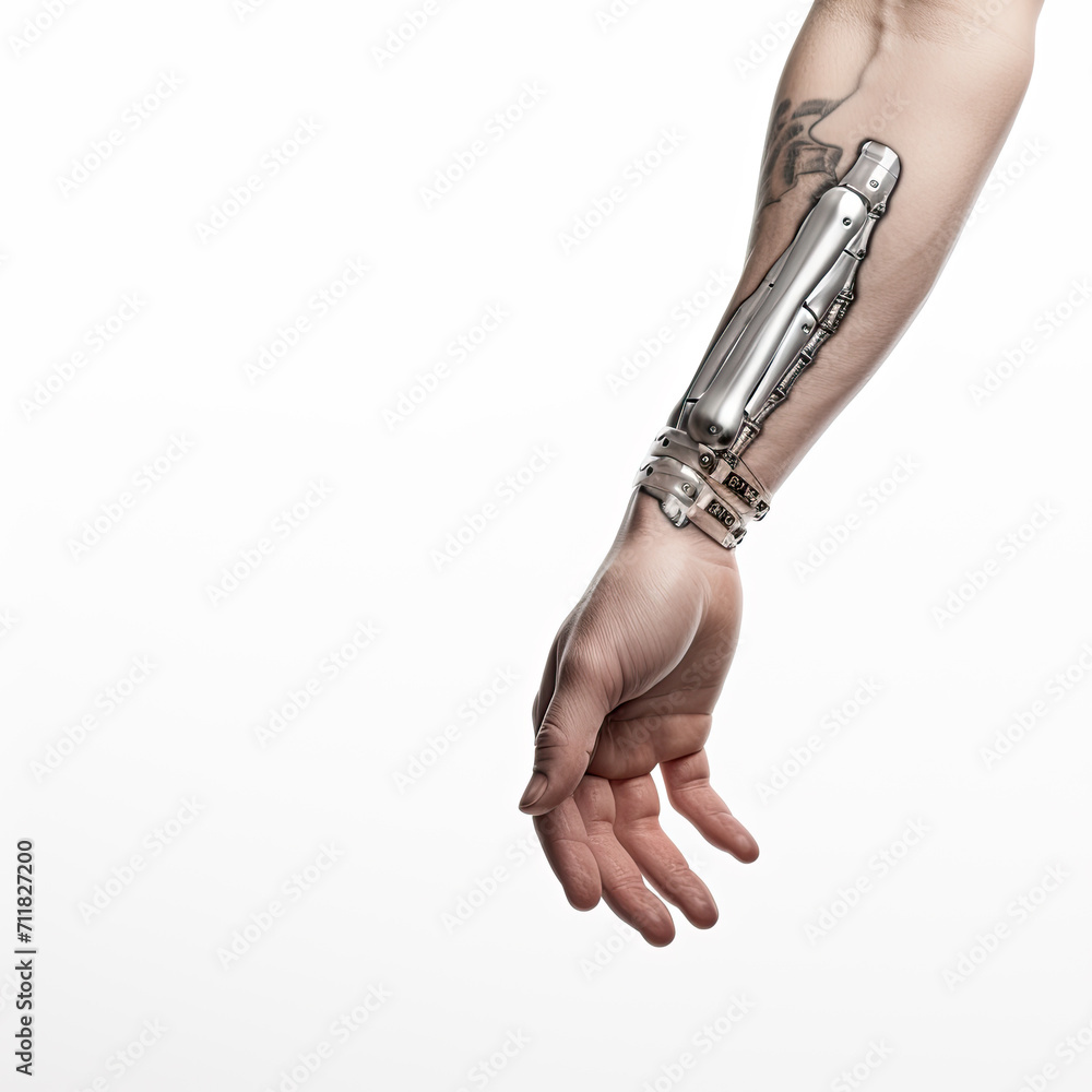 Fototapeta premium Integration of advanced technology into a human arm,