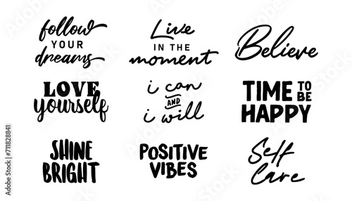 Motivational quotes bundle. Inspiration and good vibes set of typographic designs.