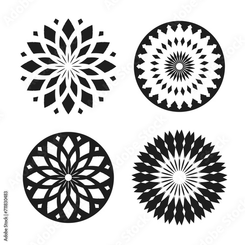 Abstract Radial Circle Patterns Set. Decorative Design Elements.