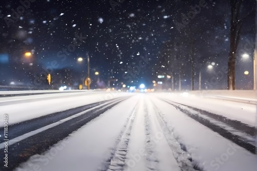 snow covered road in winter © Omer