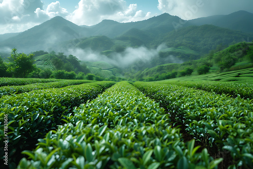 tea plantation, nature background with foggy