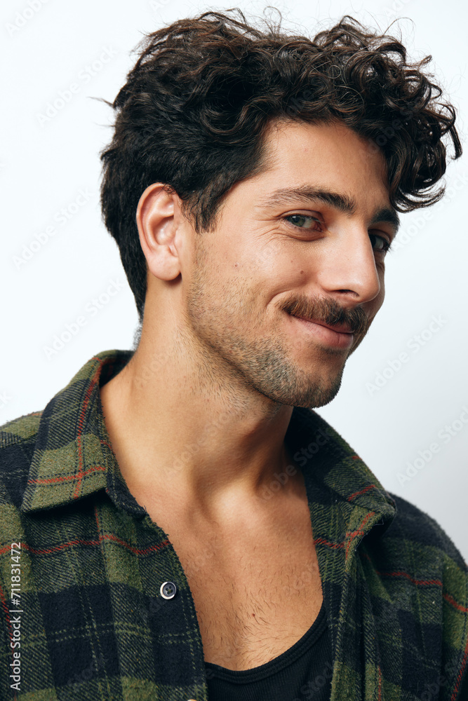Man smile mature handsome fashion shirt portrait copyspace hipster trendy face emotion Man smile mature handsome fashion shirt portrait copyspace hipster trendy face emotion