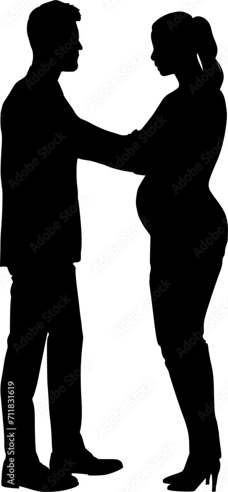 Vektor Silhouette Körper Profil - Junges Paar mit Freude - Frau schwanger mit Babybauch