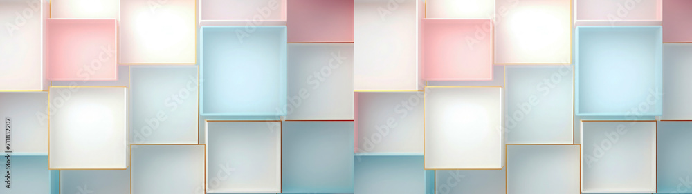 White, pastell blue and pink blocks, closeup of mosaic squares in layers, graphics for backgrounds, wallpaper, texture for web business