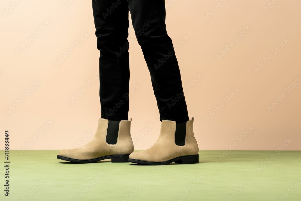 A person wearing a pair of fancy velvet boots A person wearing a pair of fancy velvet boots