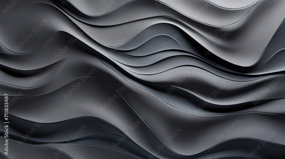 Fototapeta premium Abstract smooth waves, curves and lines as dark grey soft background textured pattern, silk, satin, fabric as modern business design with 3d effect