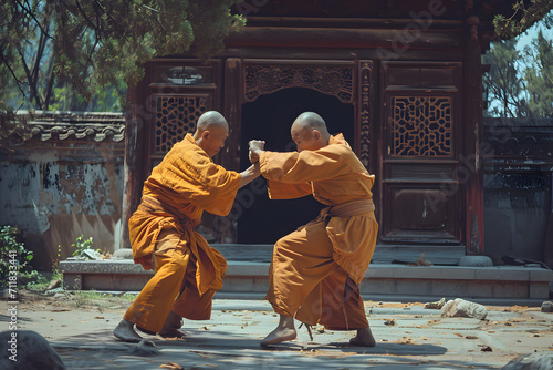 Shaolin monks having a training, shaolin monks, monks, tradition