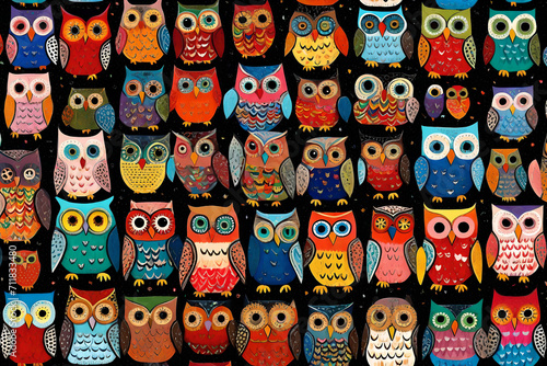 a collage of colorful cute owls 