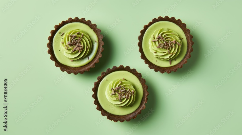 Tasty looking chocolate matcha cream tarts
Tasty looking chocolate matcha cream tarts