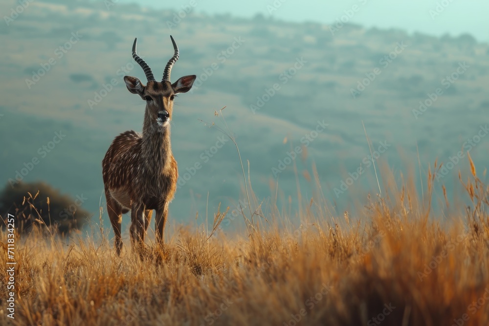 Portrait of a wild antelope on a mountain