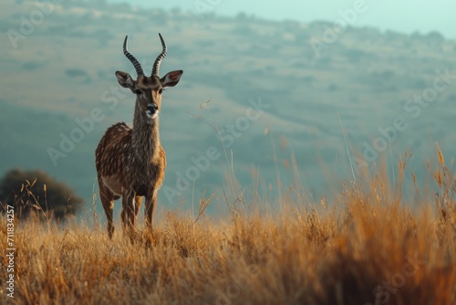 Portrait of a wild antelope on a mountain