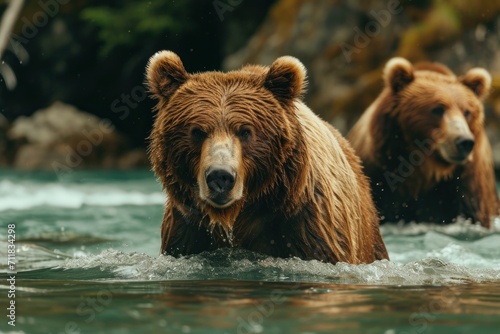 Brown bears in a lake