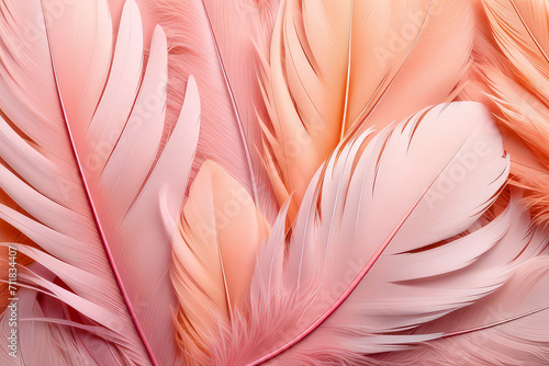 Close-up of feather texture.Peach Fuzz -color of the year 2024 background for design.Generative AI 