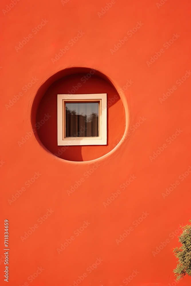Round window on an orange wall