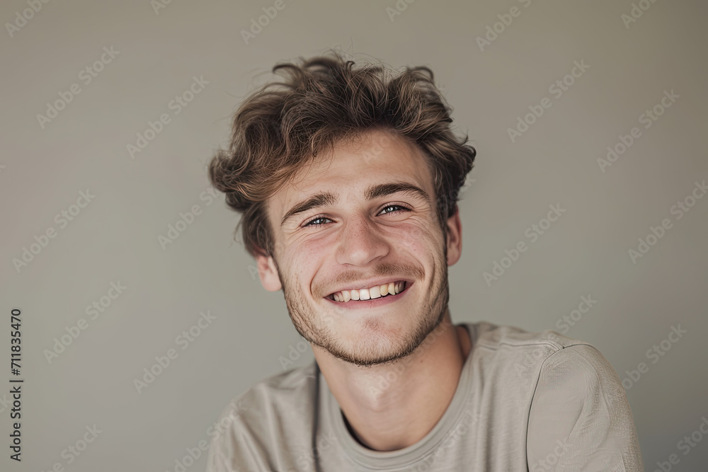 Obraz premium A young man with a beard is smiling for the camera