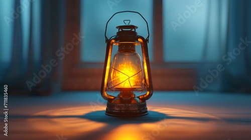 The old rusty kerosene lamp on a dark background. 3d illustration