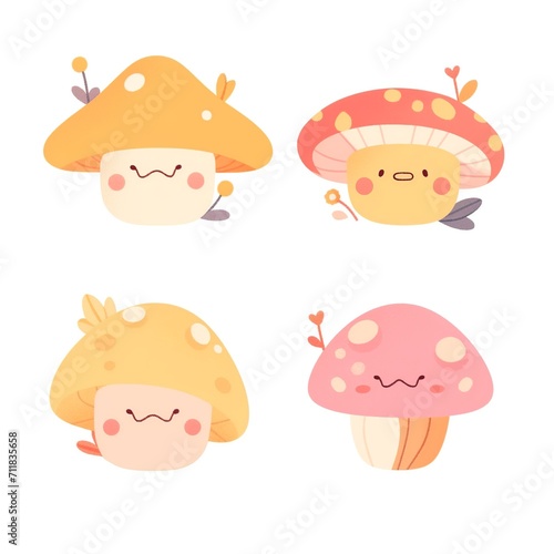 Cute Cartoon Mushrooms with Playful Expressions