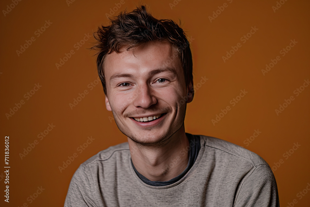 Fototapeta premium A man wearing a grey sweater smiles for the camera