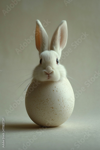 one white egg with rabbit ears on a white background ,in the style of digital minimalism