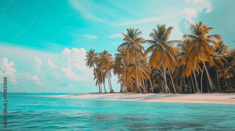 Beautiful tropical island with palm trees and beach, background image