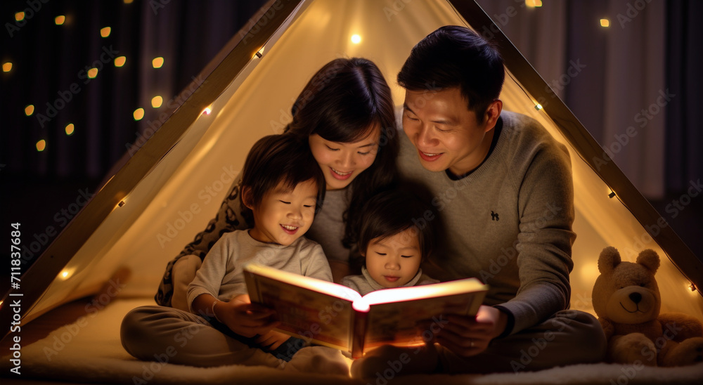 The Tender Connection of a Youthful Family Sharing a Fairy Tale with Their Children The Tender Connection of a Youthful Family Sharing a Fairy Tale with Their Children
