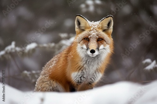 snow-covered red fox. Generative AI © Artur