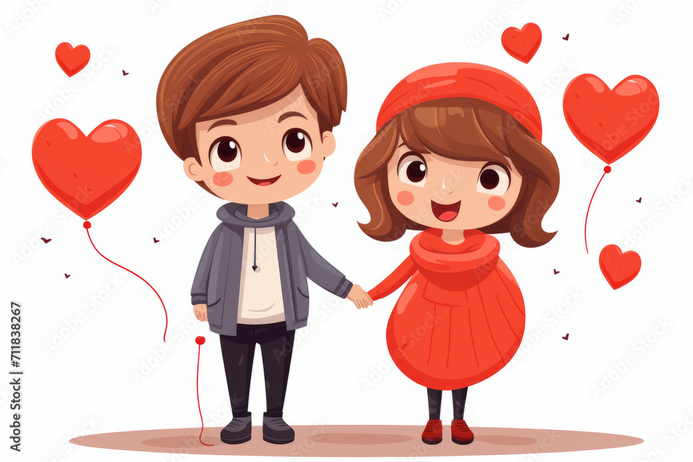 Children with Valentine's Day hearts, simple flat vector illustration, white background ,generative ai Children with Valentine's Day hearts, simple flat vector illustration, white background ,generative ai