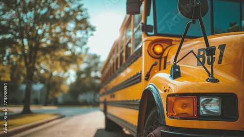 Close-up of yellow school bus photo