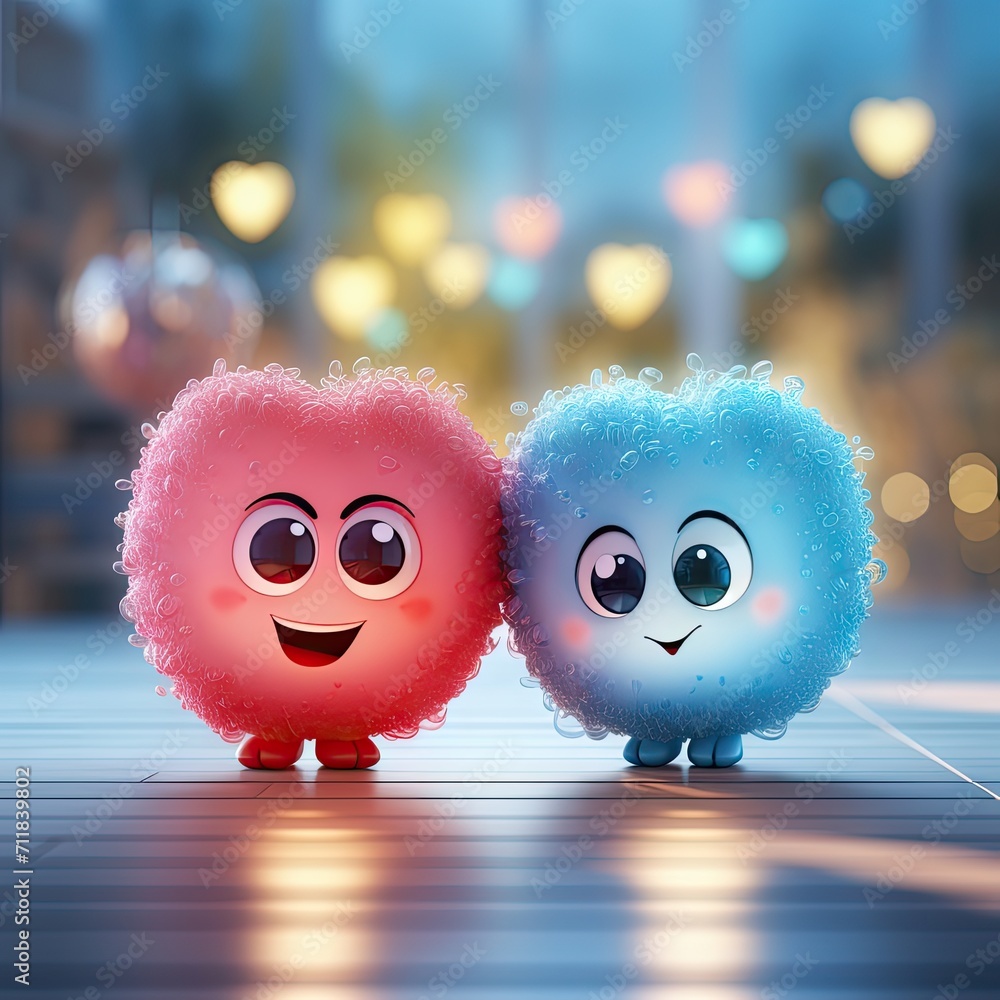 christmas decorations, gender party, two funny cute characters, blue and pink
