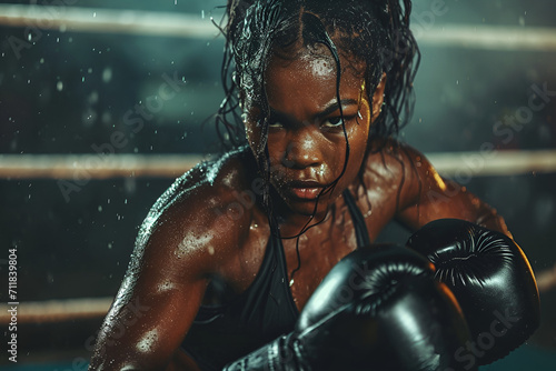 Woman Wearing Boxing Gloves. Generative AI.