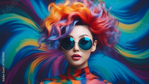 Beautiful girl with colored hair and sunglasses