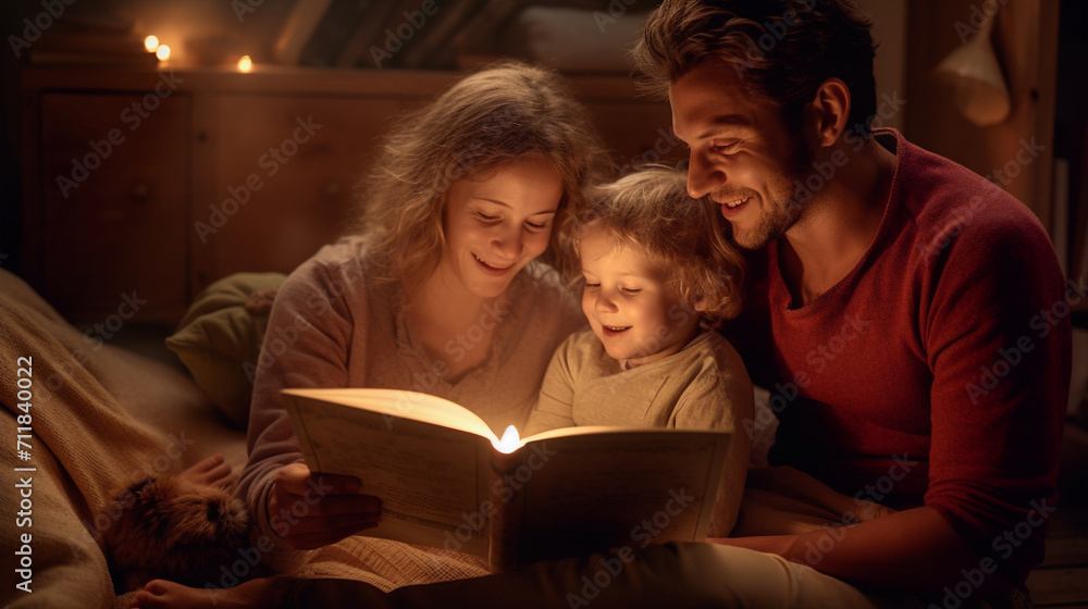 the love of a young family reading a fairy tale to their children the love of a young family reading a fairy tale to their children