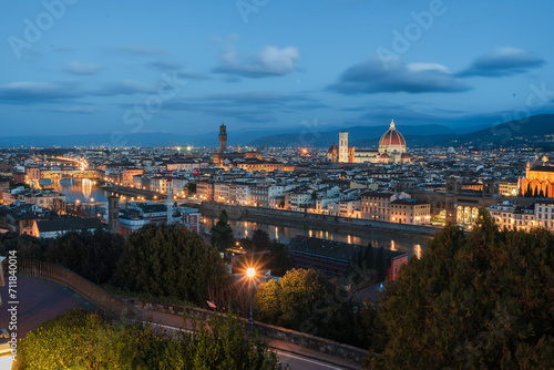 Panorama of Florence at sunrise in winter from Michelangelo Square. The best view in the world.