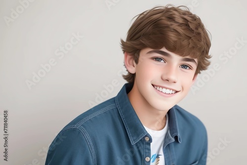 portrait of a teenager boy man model hair smile smiling face human person people, Generated AI