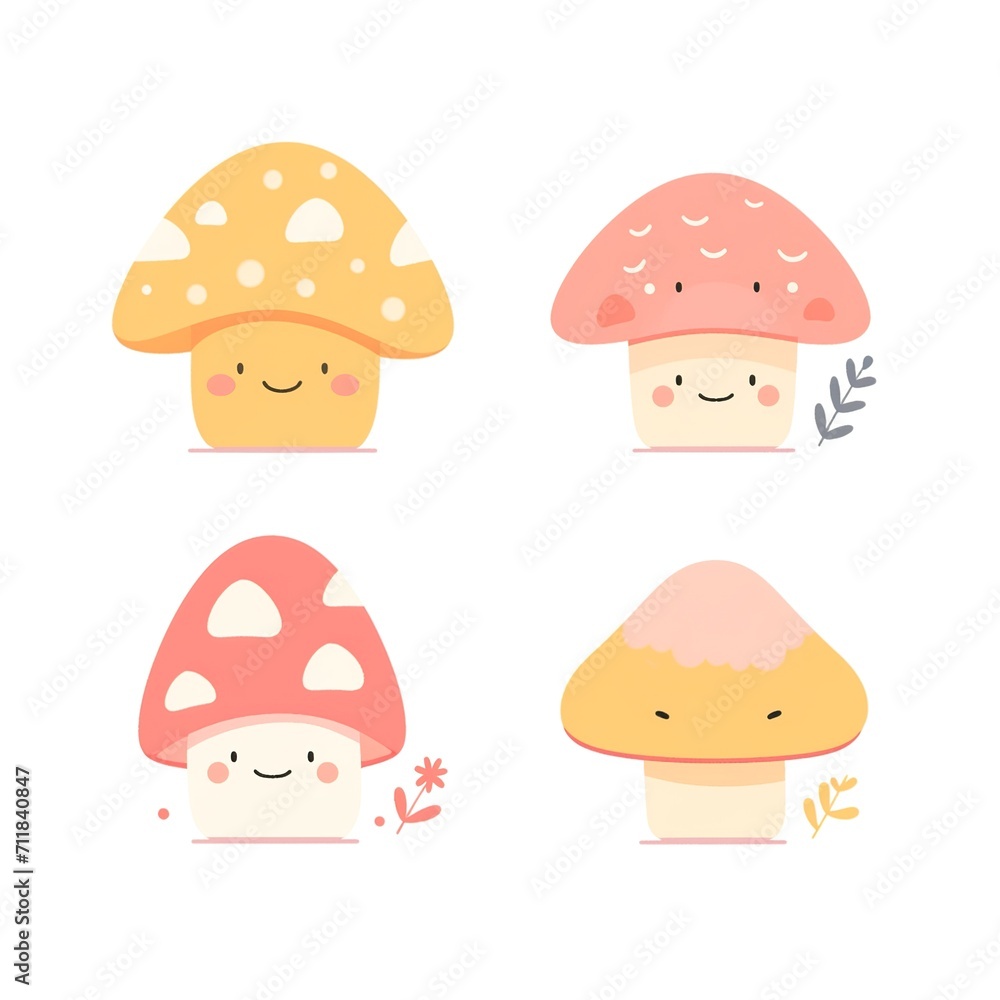 Cute Cartoon Mushrooms with Playful Expressions