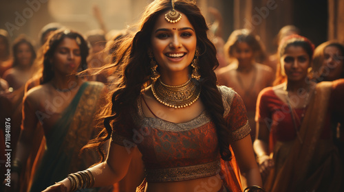 Girl in traditional dressing for festival, dancing