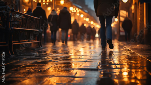 people walking in the city street crowd at winter time