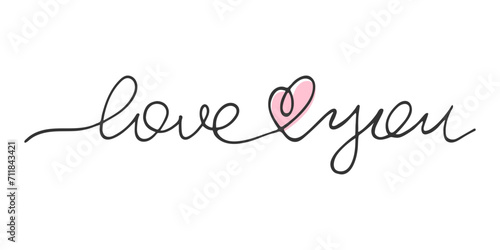 Love you Handwritten lettering. Sayings written in continuous line. One Line Drawn Lettering. Love emotion, family, wedding design element