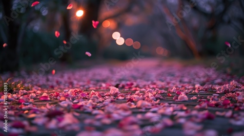path strewn with rose petals 