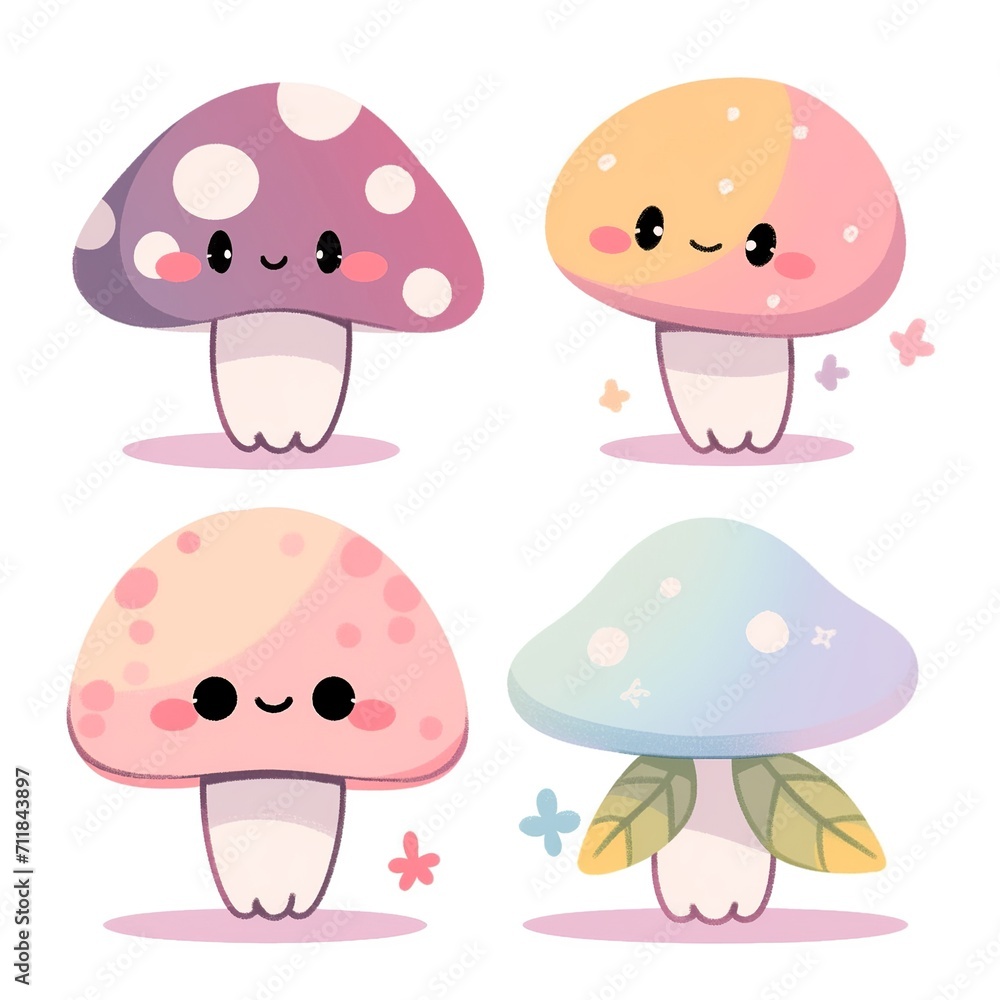 Cute Cartoon Mushrooms with Playful Expressions Cute Cartoon Mushrooms with Playful Expressions