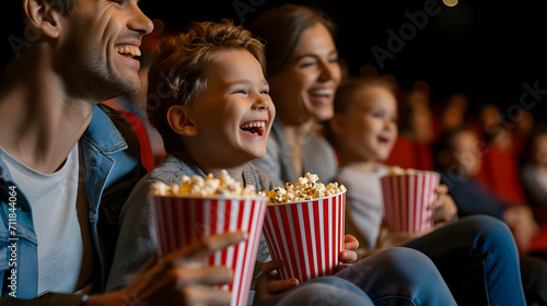 Joyful Moments: Family Laughter watching movie in cinema