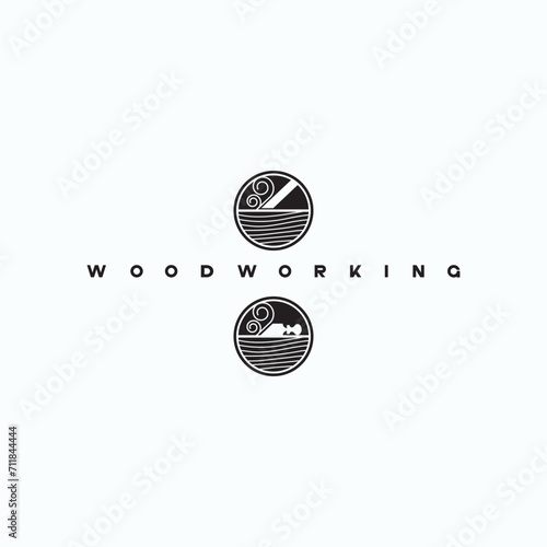 
an illustration consisting of an image of a chisel plowing a tree and the inscription "woodworking"