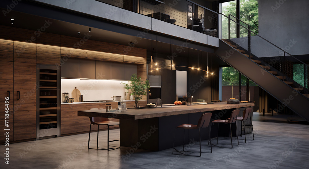 Sleek Dual-Bar Modern Kitchen Interior