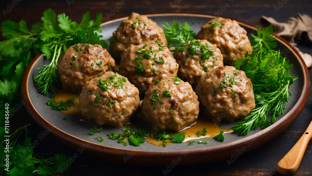 Delicious appetizing meatballs on the table