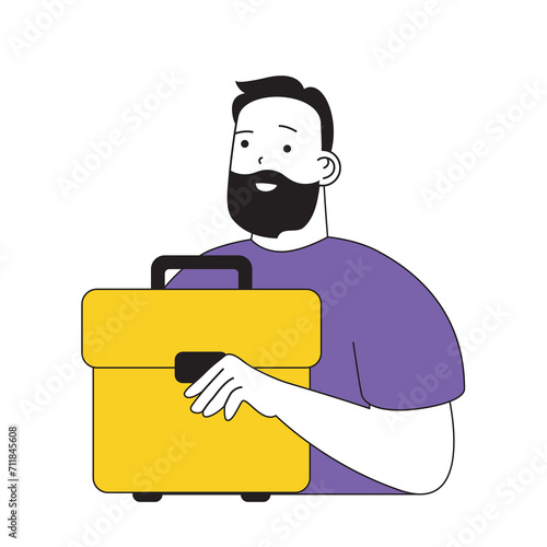 Recruitment concept with cartoon people in flat design for web. Man with briefcase getting hiring work contract in company office. Vector illustration for social media banner, marketing material.