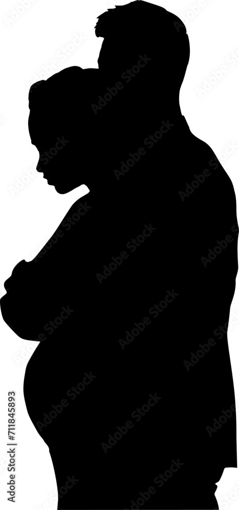 Vektor Silhouette Körper Profil - Junges Paar Umarmung - Frau schwanger mit Babybauch
