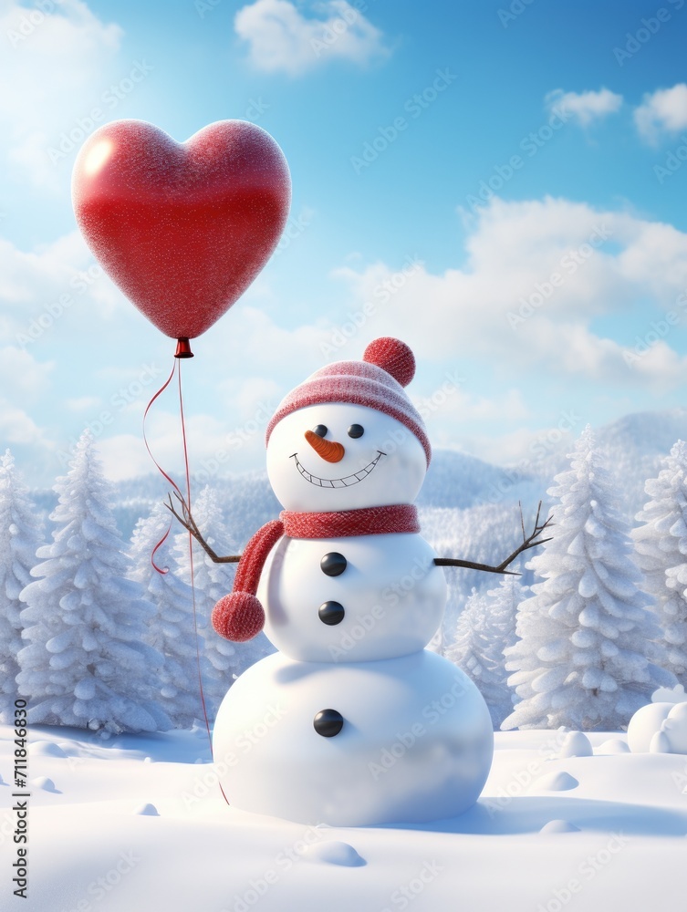 Fototapeta premium A snowman with a heart