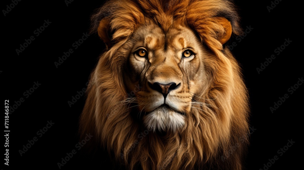 Magnificent and majestic lion in isolation on black background   captivating wildlife photography