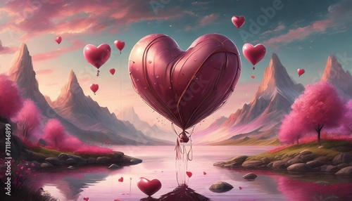 3d render of valentine balloon floating on pink romance background
