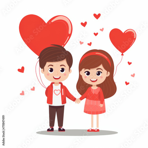 Children with Valentine s Day hearts  simple flat vector illustration  white background  generative ai